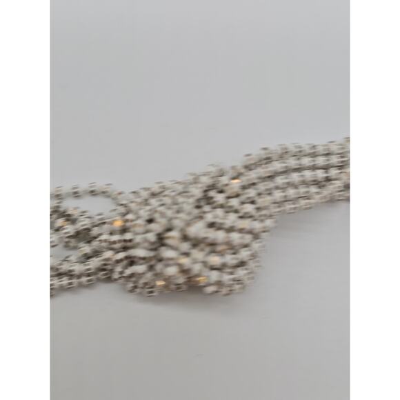 Vintage Petite White & Brass Metal Ball Knotted Tassel Multi Chain 26" Necklace - Picture 9 of 16